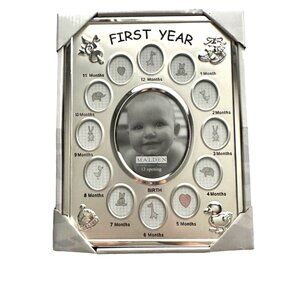 Baby's First Year Frame NIB Silver Mirror Collage Picture 12 Month Malden Pewter